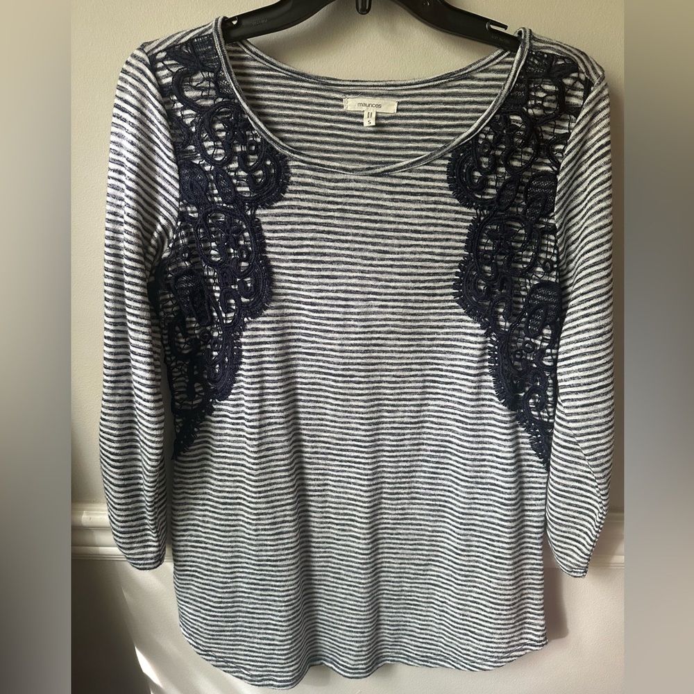 Maurices Striped Top with Lace Detail Size Small
